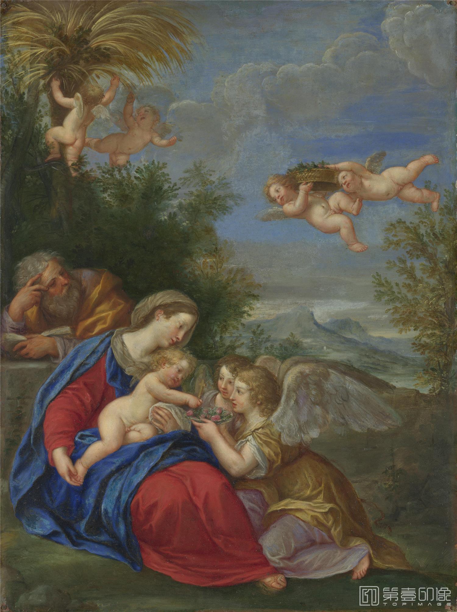 油画-大英博物馆藏画-Rest on the Flight into Egypt - Francesco Albani-2087